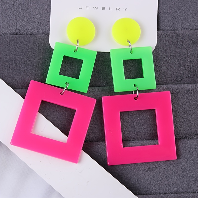 Image of A Pair Of Fashionable, Colorful Square Acrylic Earrings With A European And , Exaggerated Punk Daily Earrings For Women