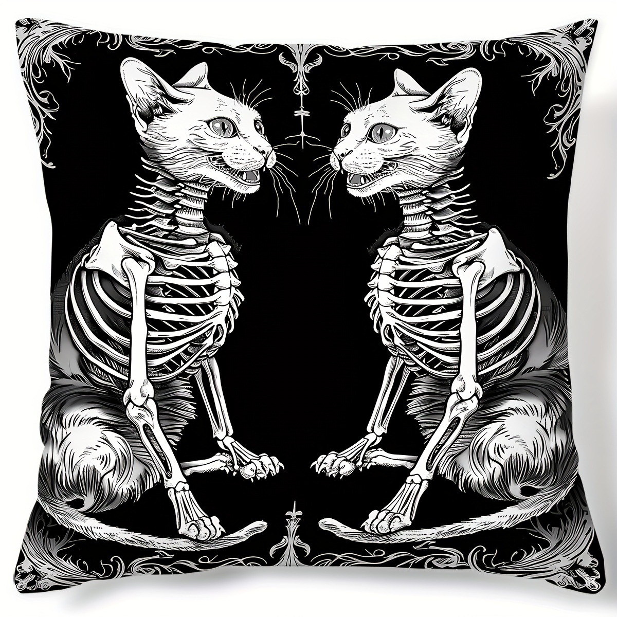 

Spooky Halloween Pillow: Black Cat , 17.7" X 17.7", Contemporary Style, Hand Wash Only, Zipper Closure, Suitable For Sofa, Living Room, Bedroom Decor