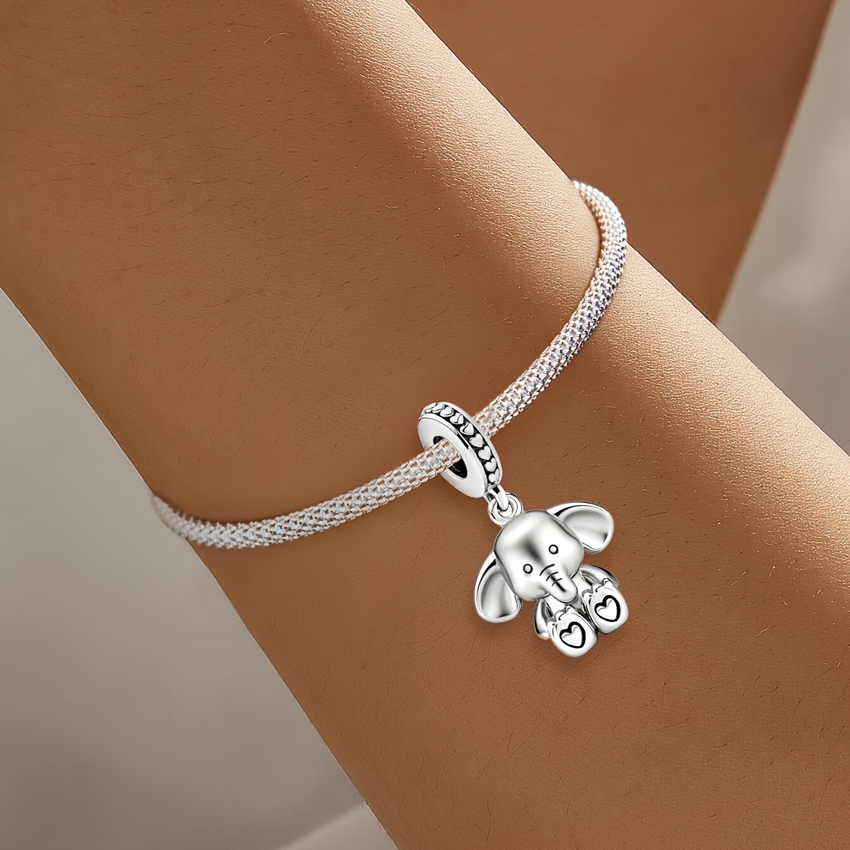 Sitting Elephant DIY Pendant, 925 Silver Plated