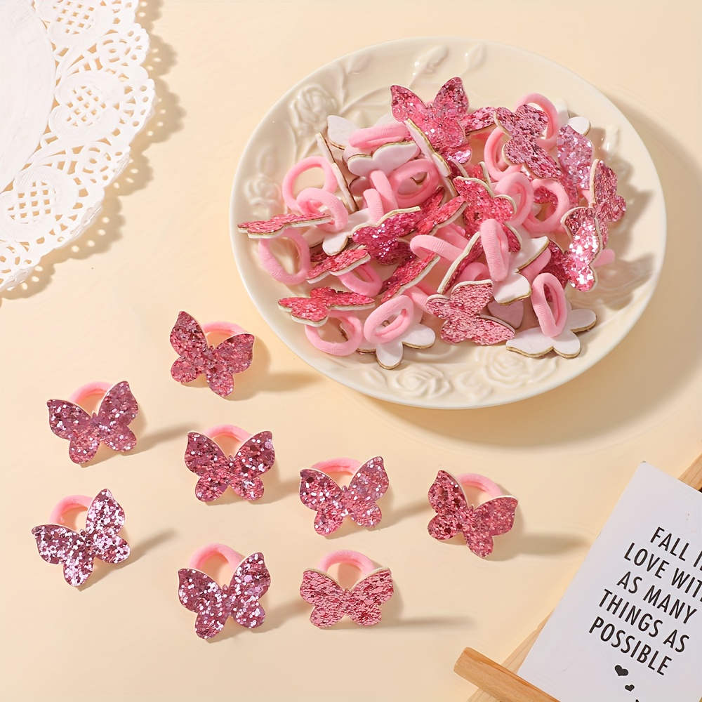 E-shop 20 Rosa Kinder-Haarbögen, Einfache Moderne Haargummis in Leuchtenden Farben für Mädchen, Glitzernde Party-Accessoires in Süßigkeitenfarben,