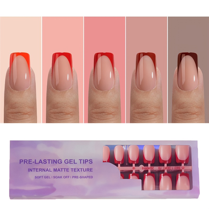 TEMU 150pcs Christmas French Gel Nails - Skin Color French Tip Press On Nails, Short Square Nail Tips, Soft Gel False Nails, Soakable Acrylic False
