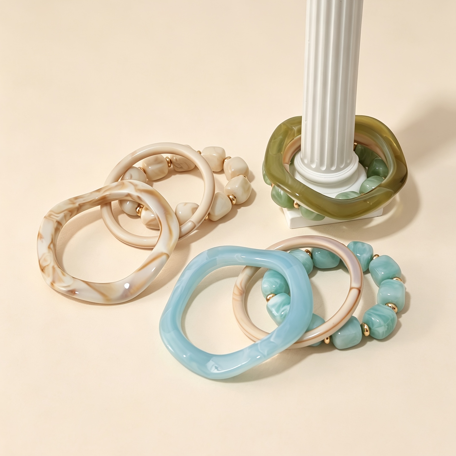 3pcs Women's Bohemian French Retro Square Bead Bracelet Set