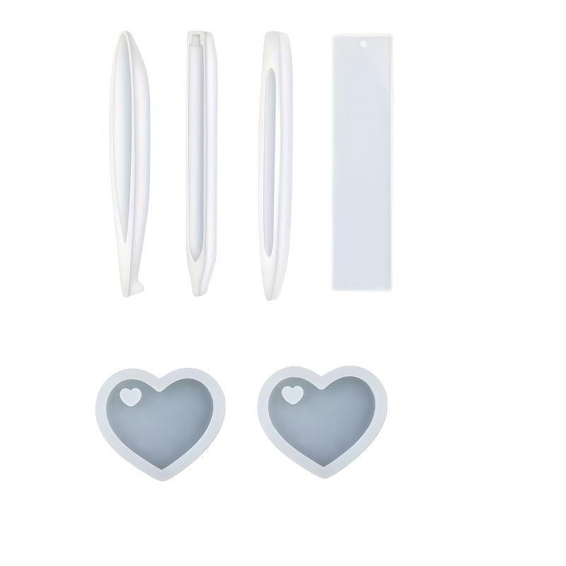 TEMU Set Of 6 Heart-shaped Keychains, Pens, And Silicone Resin Molds For Bookmarks, Ideal For Your Own Stationery Crafts, Gifts For Festivals, Craft