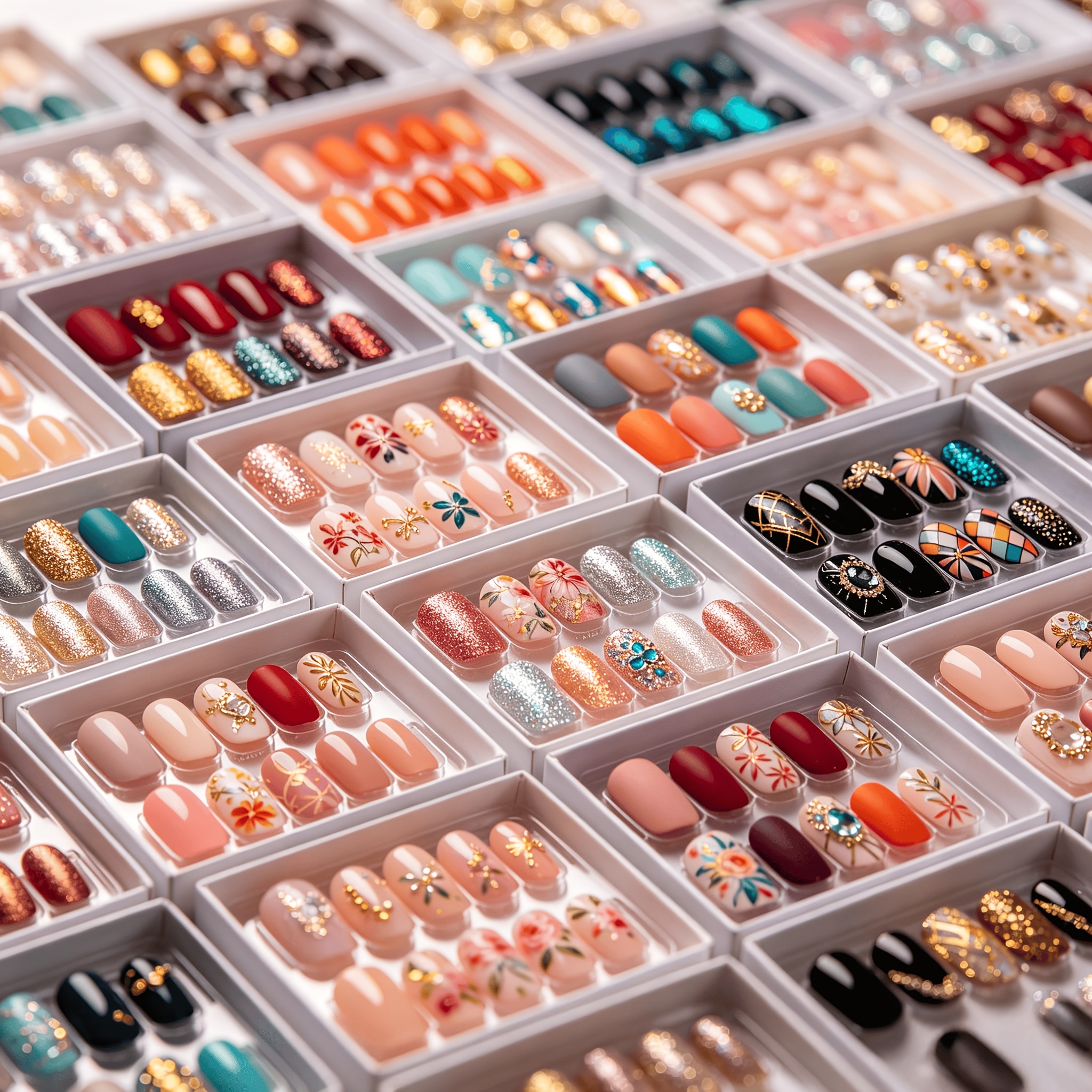 TEMU 96pcs Wearable Nails - Exquisitely Handcrafted Glitter-studded Press-on Fake Nails Combo Set (medium-length Square Style) French Heart Gradient