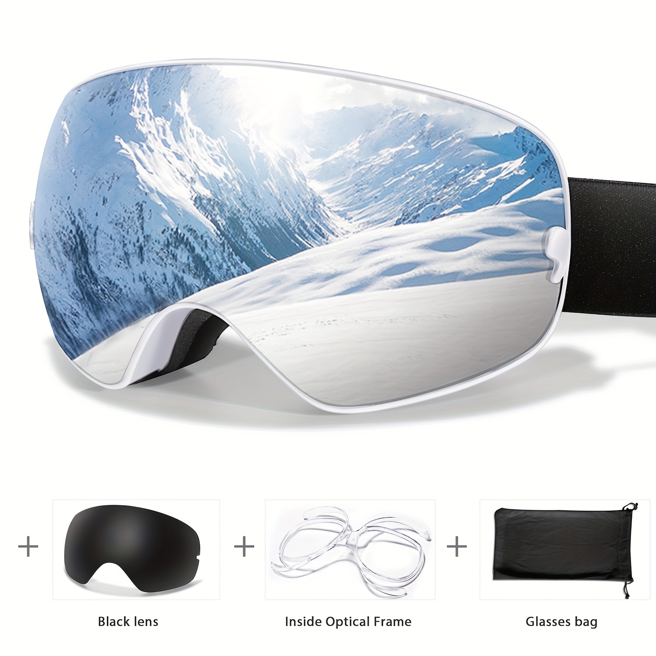 

Poat Winter Ski Goggles With Interchangeable , Snowboard Goggles For , Tpu Frame, Waterproof, Includes Glasses Bag & Optical Frame, | Sleek Design | Tpu Construction