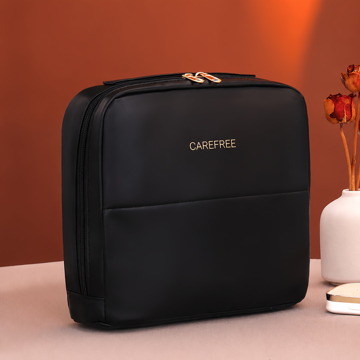 TEMU New Fashionable Makeup Bag, Portable Vertical Large Capacity, With Compartment Design, Travel Toiletry Bag, Magnetic Closure For , Companion,