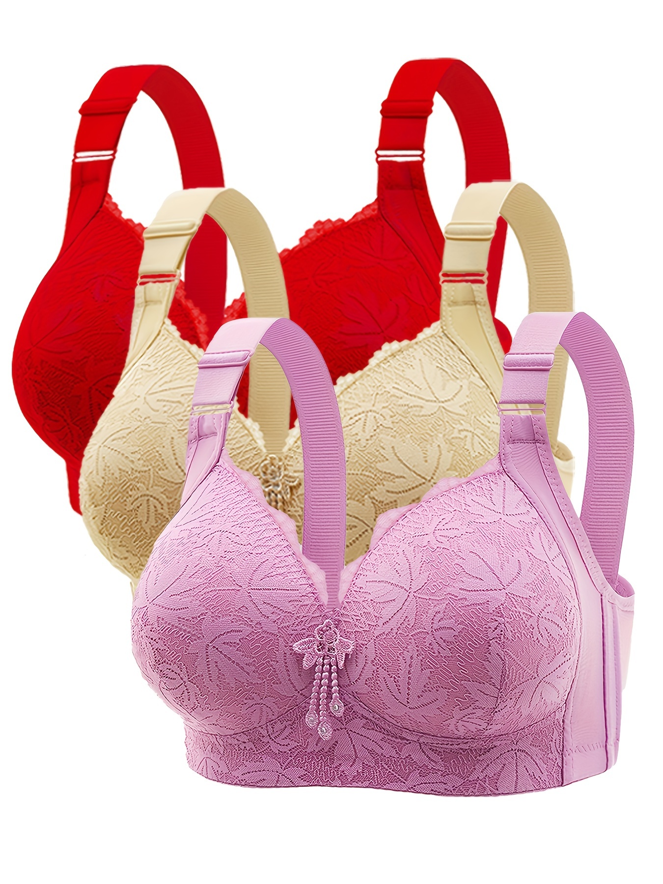 3 pack esselegance womens bralettes adjustable full coverage solid color nylon knit no steel bands non removable pads ladies underwear pajamas details 3