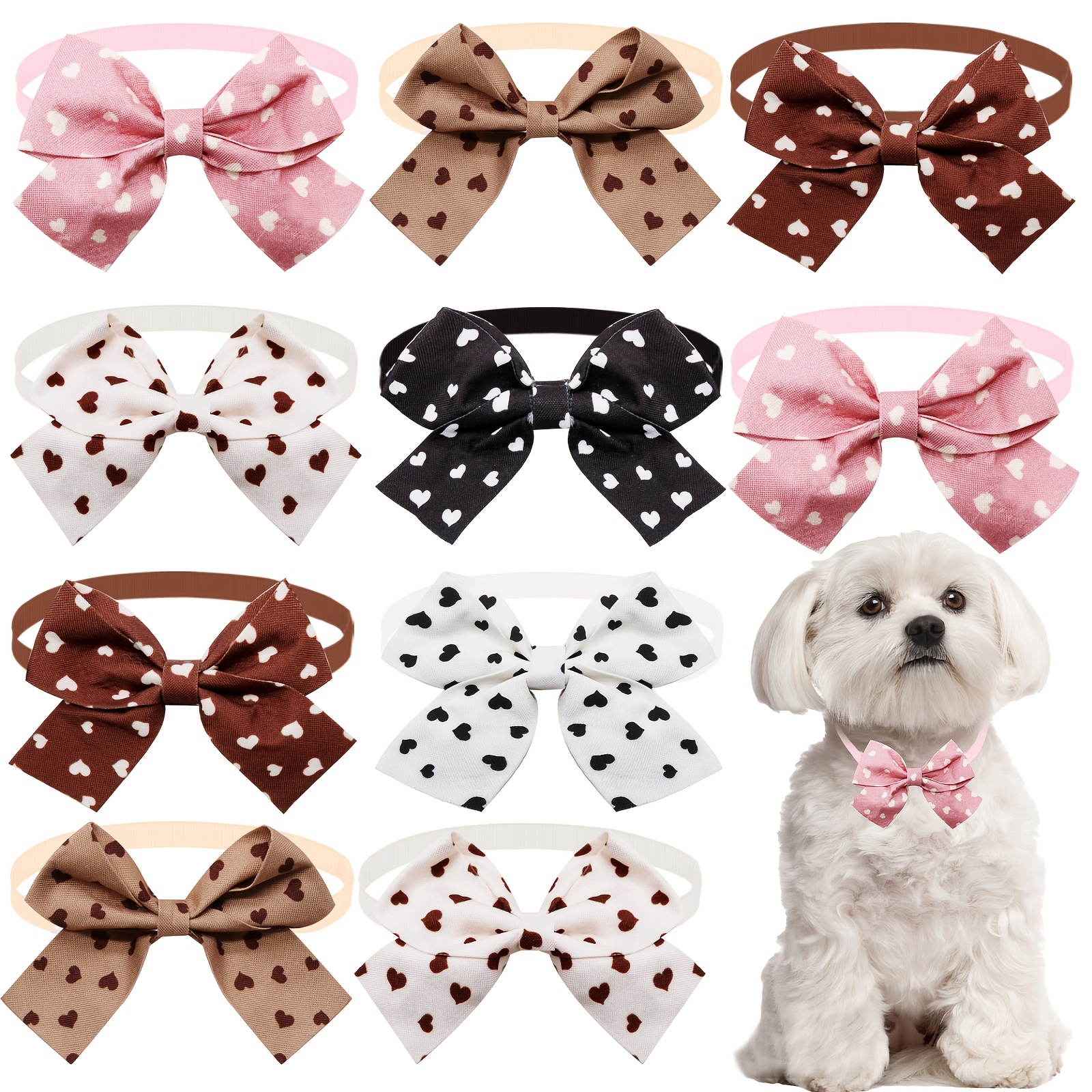 TEMU Set Of 10 Adjustable Bow Ties For Dogs In Styles, Featuring A Brown Color, Suitable For Small Dogs And Cats, Perfect For Winter Grooming