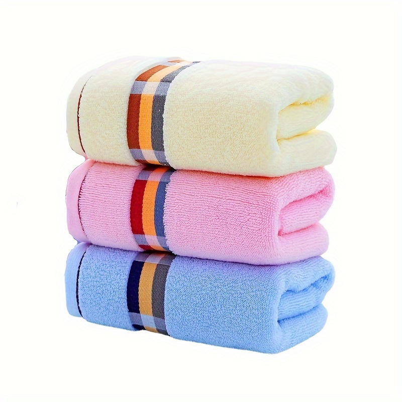 TEMU 3pcs Set Soft Cotton Towels - Style, Absorbent, Checkered In , - For Home Use Or As Gifts