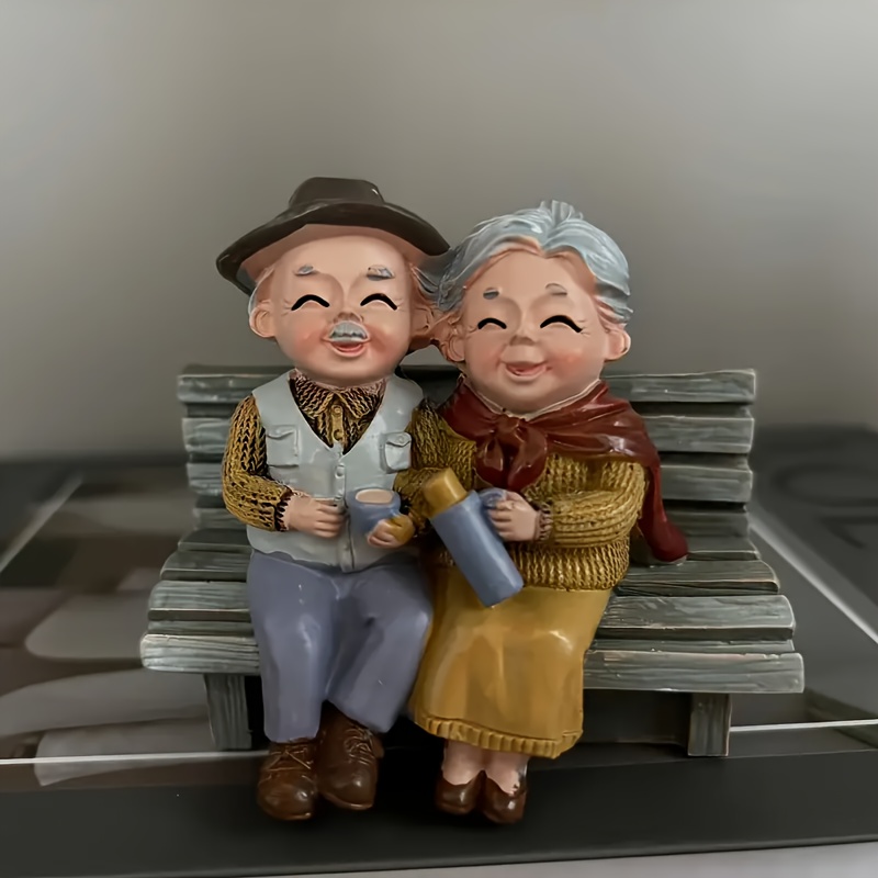 Image of Elderly Couple Statue - Resin Art Decor For Home, Perfect For Valentine's Day & Christmas Gifts, Versatile Room Accent For Christmas,halloween Decorations,fall Home Decor Collectible Figurines