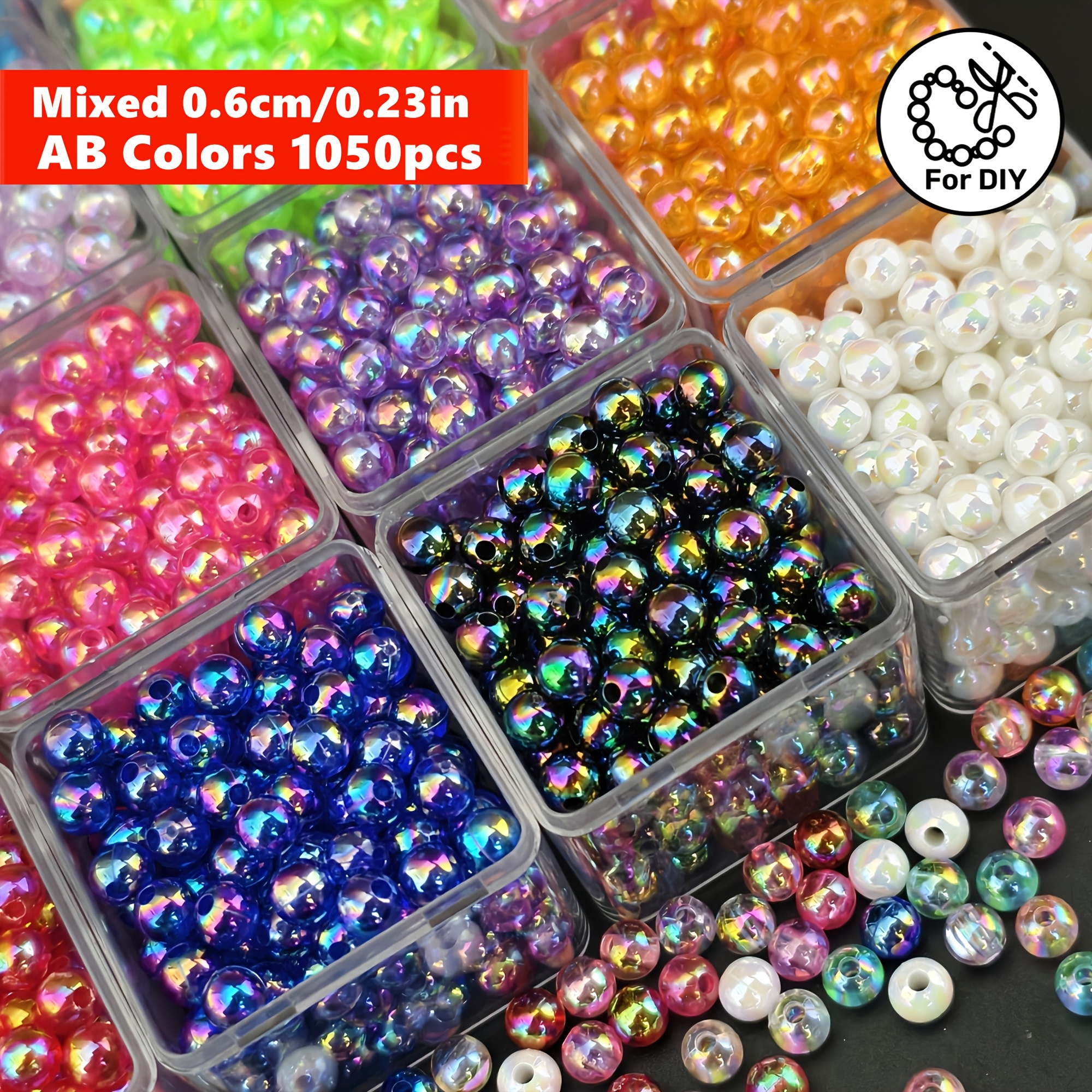 Image of 1050pcs 6mm Random Color Mixing Ab Colors Round Acrylic Beads Set For Jewelry Making Crafting Bracelet Necklace Phone Chain Supplies, Beading And Jewelry Making Additions