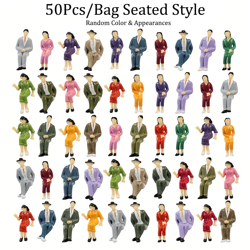 50pcs Vibrant 1:87 Scale Model Train - Durable Abs & Plastic, Assorted Colors & Poses, Ideal For Architectural Layouts & Miniature Scenes, Train Gifts