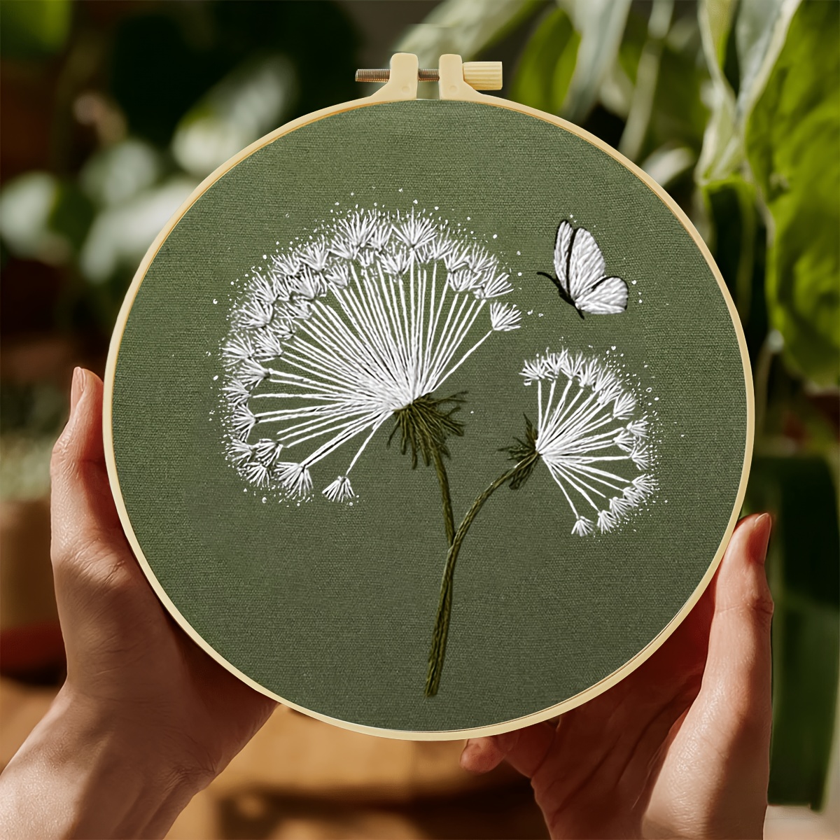 TEMU Embroidery Kit, 2pcs Dandelion Flowers With 1pc White Pattern, Hand Embroidery Kit For Adult Beginners, Includes Fabric, Instructions, Hoop And