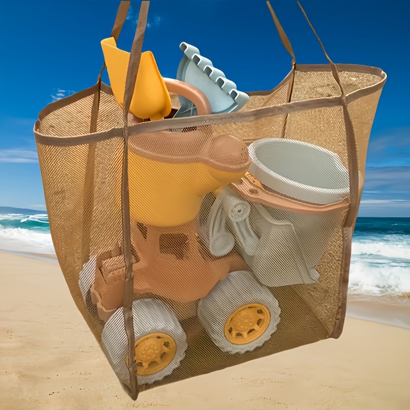 one oversized beach tote bag made of foldable polyester with reinforced handles and coating suitable for storing seashells clothing and towels during beach   for