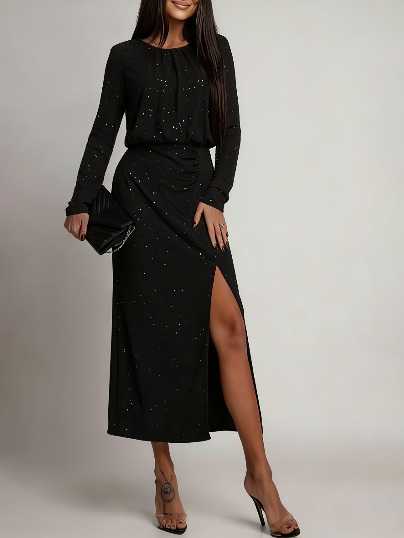 black long.sleeve dress Olivia Long Sleeve Maxi Dress