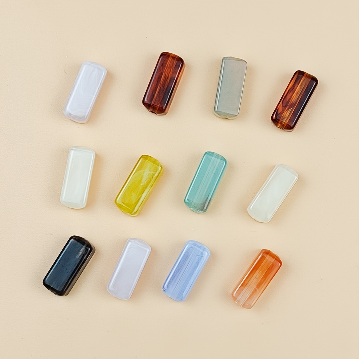 40 Fashionable Minimalist Acrylic Color- Rectangular Beads For Diy Beading