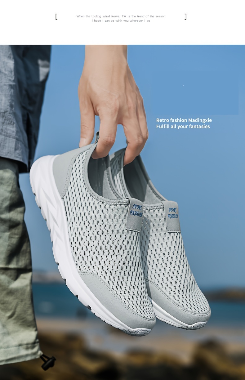men s slip mesh sneakers athletic shoes comfy breathable details 2