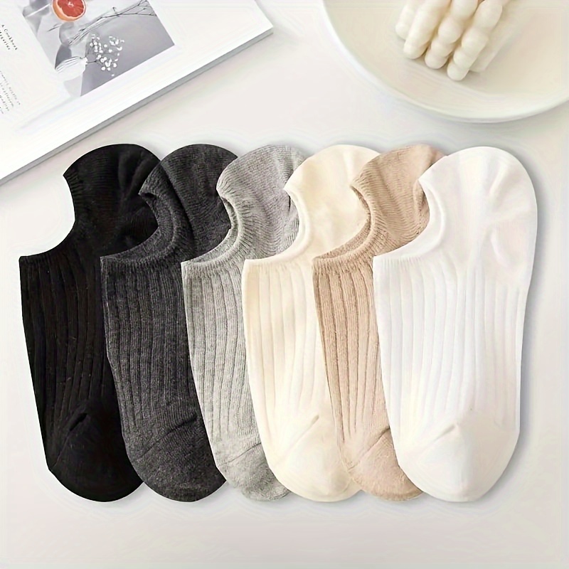 TEMU 6 Pairs Of Minimalist Solid Color Women's Invisible Boat Socks - Suitable For All Seasons