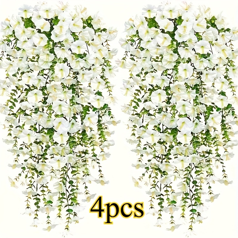 4   White Hanging Flower Decor -   Protected Plastic Vine Wreath for Weddings, Gardens,   and Yards - Durable Outdoor Decor with Realistic Green Leaves, Wedding Floral Decor | Elegant Floral Display | Plastic Wreath, Floral Decor, Giant Flowers for Decoration, Wedding Decoration, Porch Decoration,  , Event Stylists