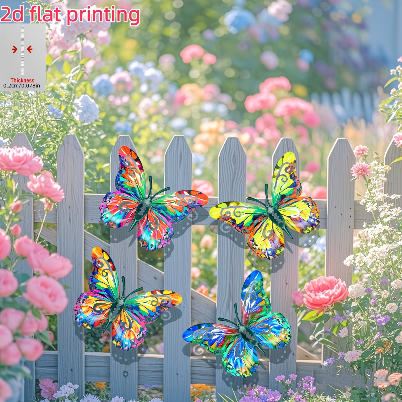 E-shop 2D-Flach, 4-teiliges Set bunte Acryl-Schmetterlings-Wandkunst-Flügel, Schmetterlingsstatue-Wanddekoration, geeignet für Garten, Innenhof,