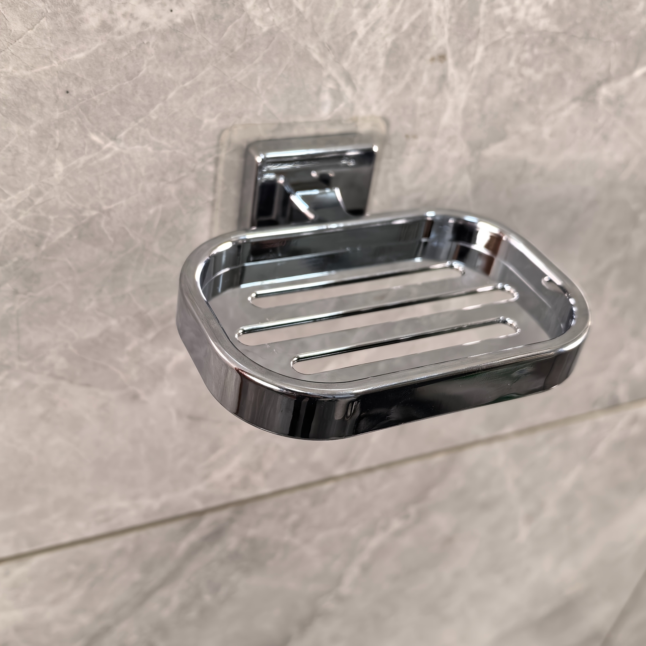 TEMU Stainless Steel Oval Soap Dish With Drain Slats - Wall-mounted Soap Holder, Durable For Modern Home Décor, Shiny Finish, Soap Bar Holder