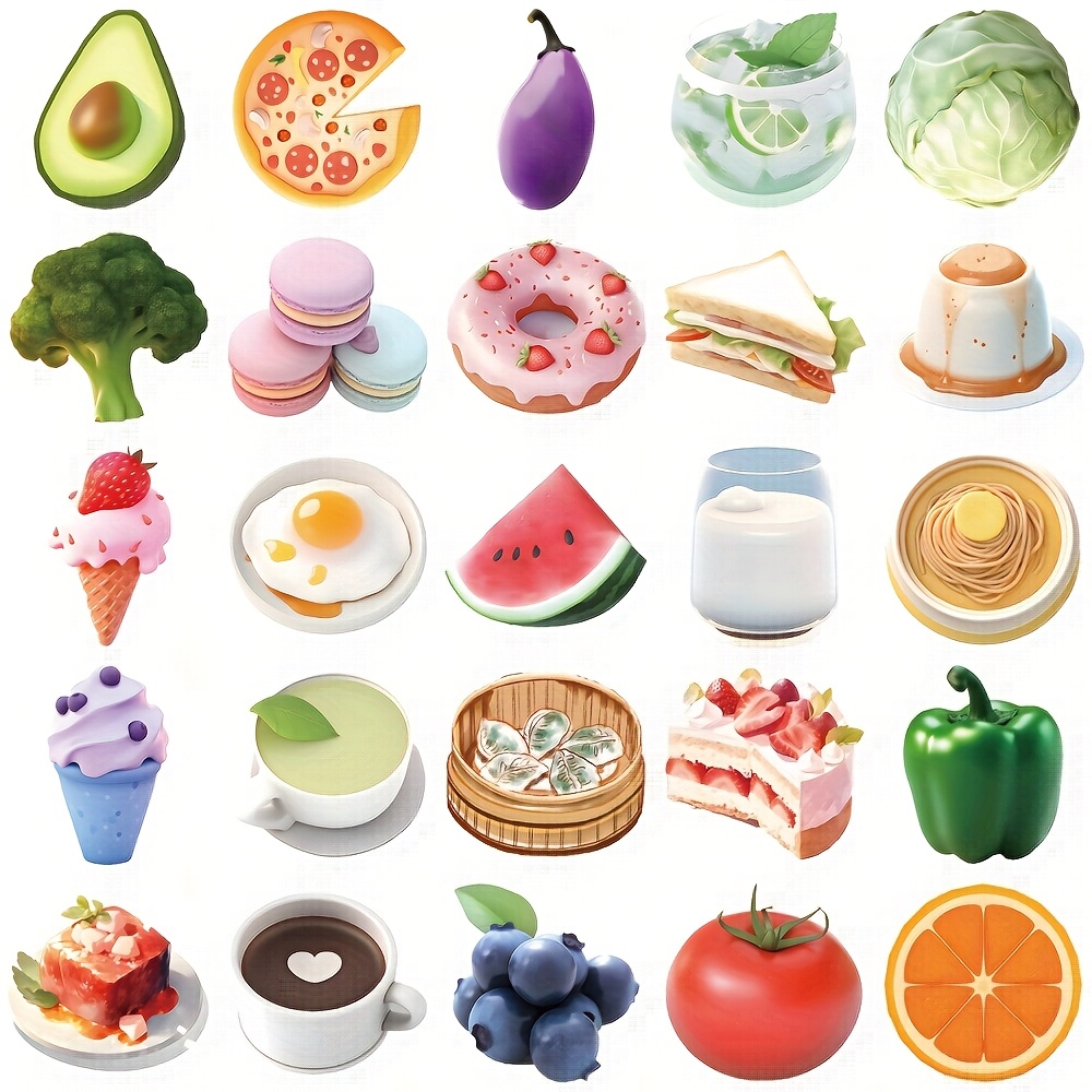 50pcs 3d Food Stickers, Fruit Stickers, Cake And Dessert Stickers, Skateboards, Phones, Travel Boxes, Motorcycles, Laptops, Water Bottles, Birthday Parties, Gifts, Adult Handbags, Car Helmets Stickers