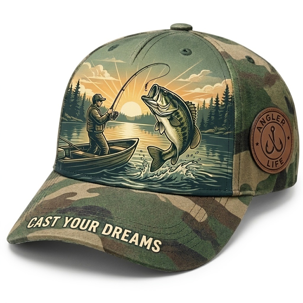 TEMU Men's Camouflage Fishing With Fish Print - Breathable Adjustable Truck Driver Hat Suitable For Outdoor, Suitable For Fishing, Hunting,, Driving,