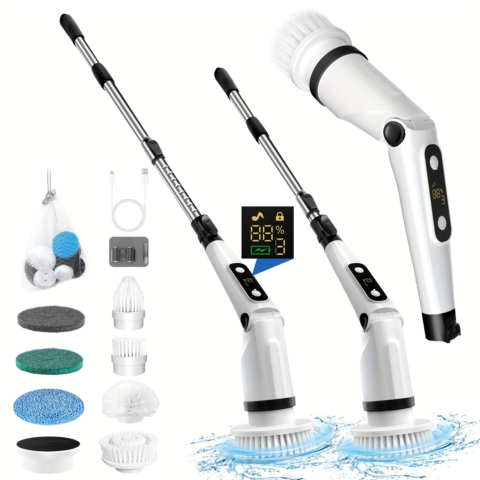 

Electric Spin Scrubber, 2024 New Cordless Shower Cleaning Brush With 8 Replaceable Brush Heads, 3 Adjustable Speeds, And Adjustable Extension Handle For Bathroom Floor Tile