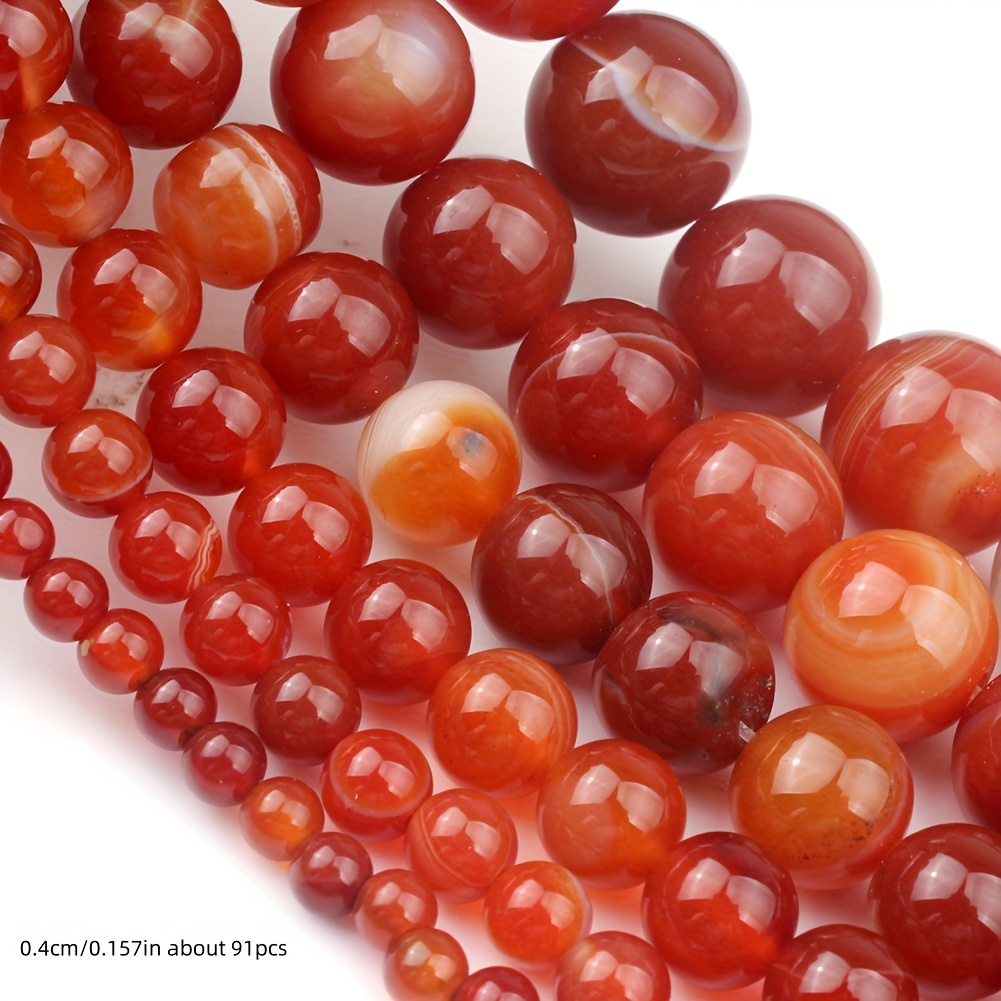 TEMU 4-12mm Natural Stone Dark Orange Stripe Agates Round Beads Smooth Loose Spacer Beads For Jewelry Making Bracelet Necklace Women's Gifts