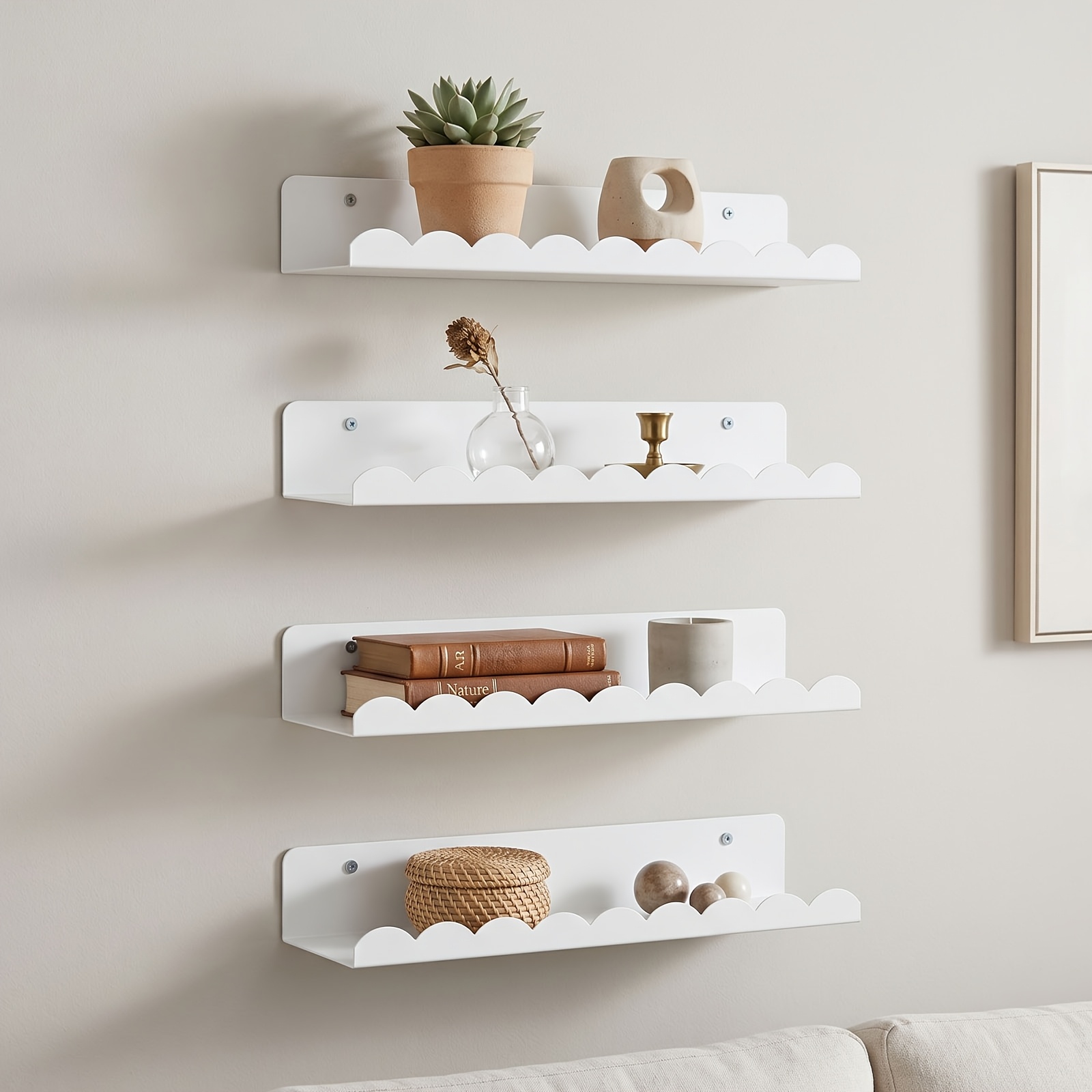 Image of Floating Shelves White 4-pack, Flexible Wall Organization Design, , Space- Wall Shelves, Display And Organize, Heavy Duty Storage Shelves For Bedroom Bathroom Kitchen