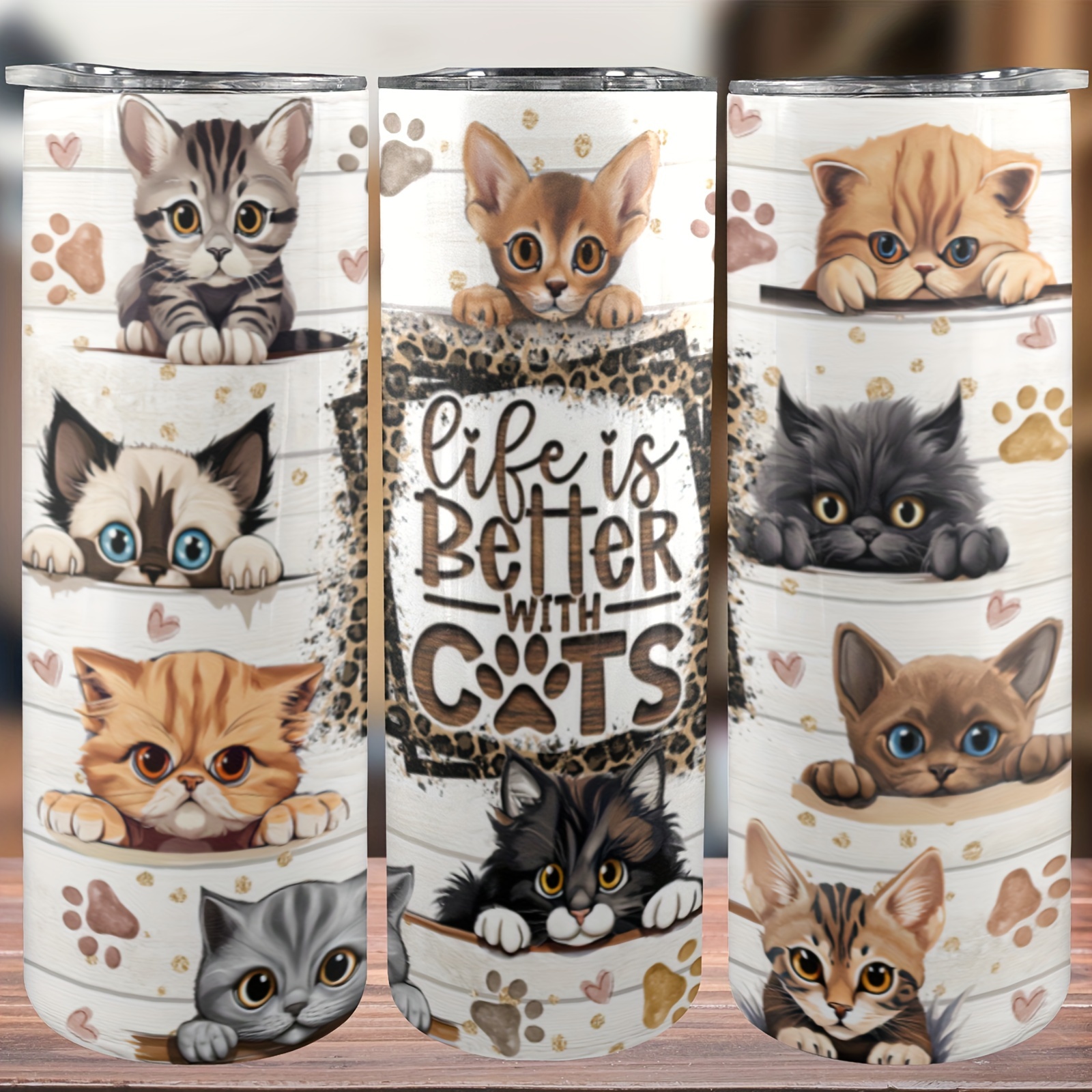 

1pc, 20oz, With Cats With Lid And Straw, Stainless Steel Water Bottle, Insulated Water Cups, Drinkware, Accessories, Christmas Gifts, Valentine's Day Gifts