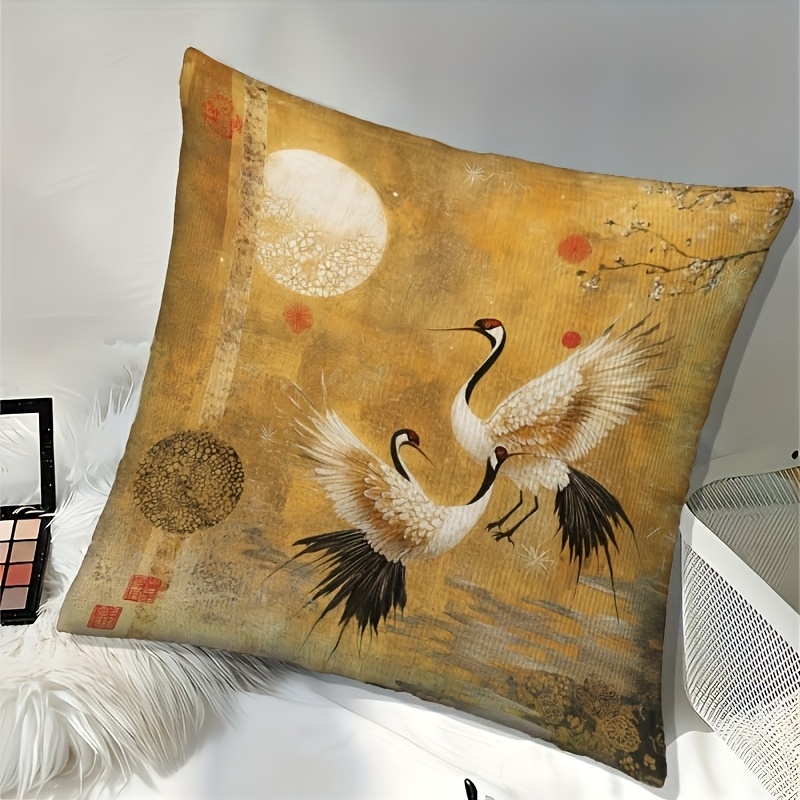 TEMU 1pc Double-sided Japanese Art Decorative Pillow Cover, 18 Inches X 18 Inches, Double-sided Printed Short Plush Polyester Fiber, With Zipper