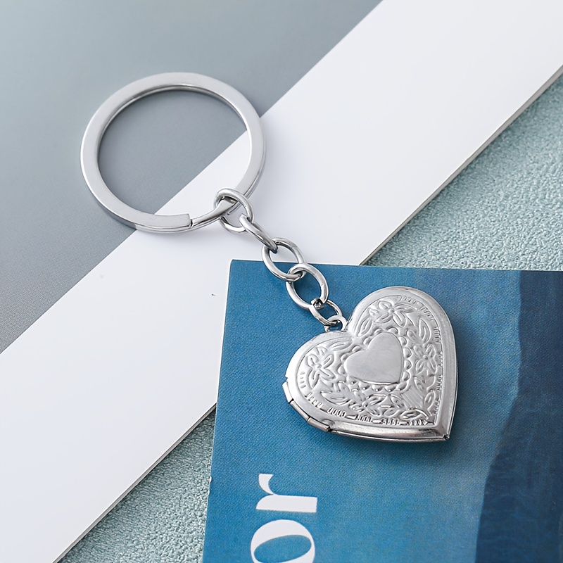 TEMU Fotorahmen Herz-Medailon Schlüsselanhänger Y2k handgefertigte herzförmige kleine Schachtel Märchen-Schlüsselring Geschenk für Sie