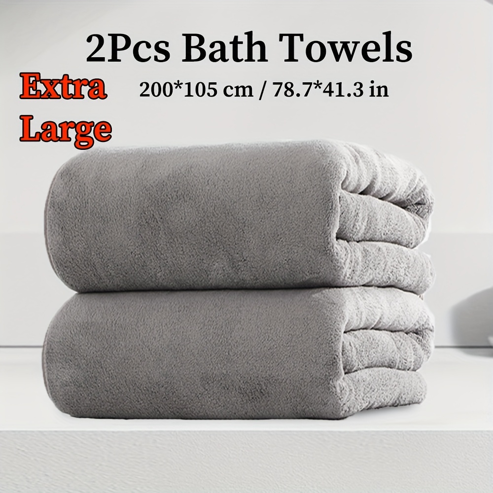 Image of 2pcs Extra Large Bath Towel Set,colorful Microfiber Bath Towels, 200cm*105cm/78.7*41.3in, Good Absorbency, Fluffy And Soft, Family Set, Suitable For Bathroom Shower,camping Blanket, Sauna, Optional