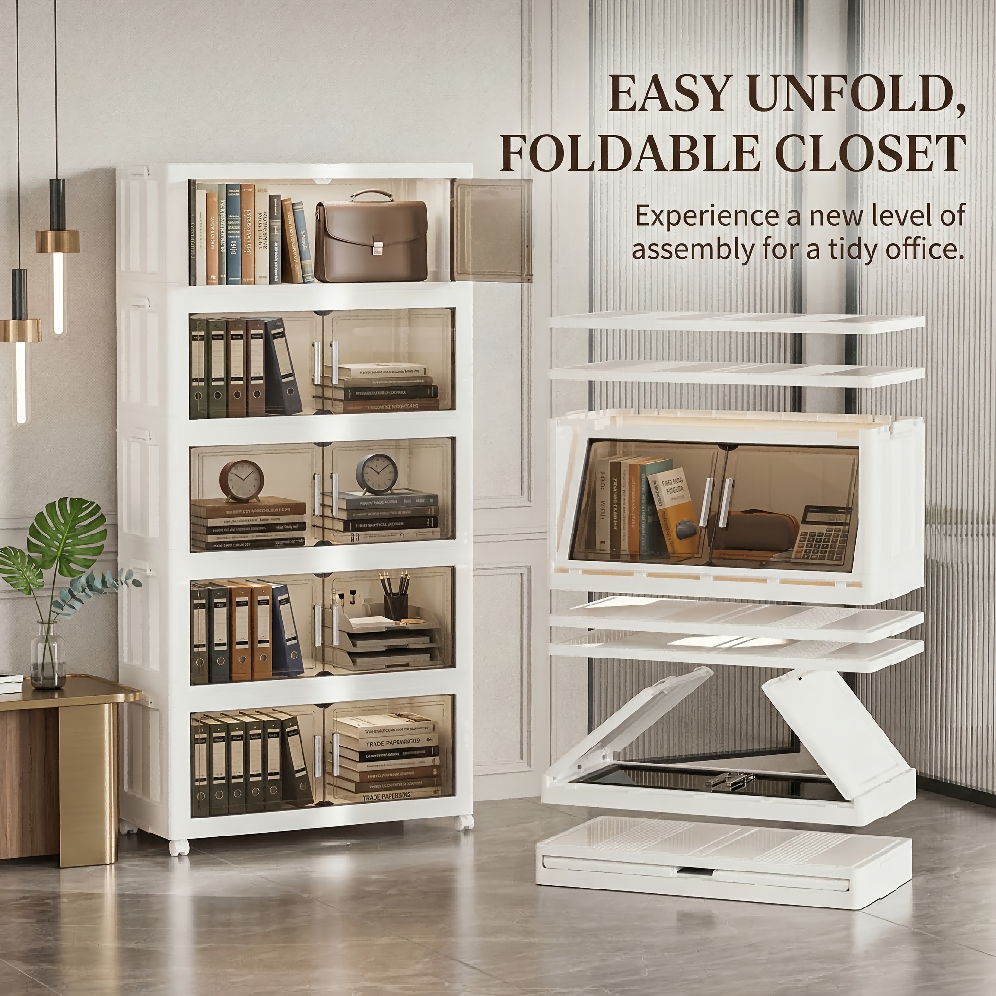Extra Large Foldable Office Storage Cabinet with Lids & Wheels
