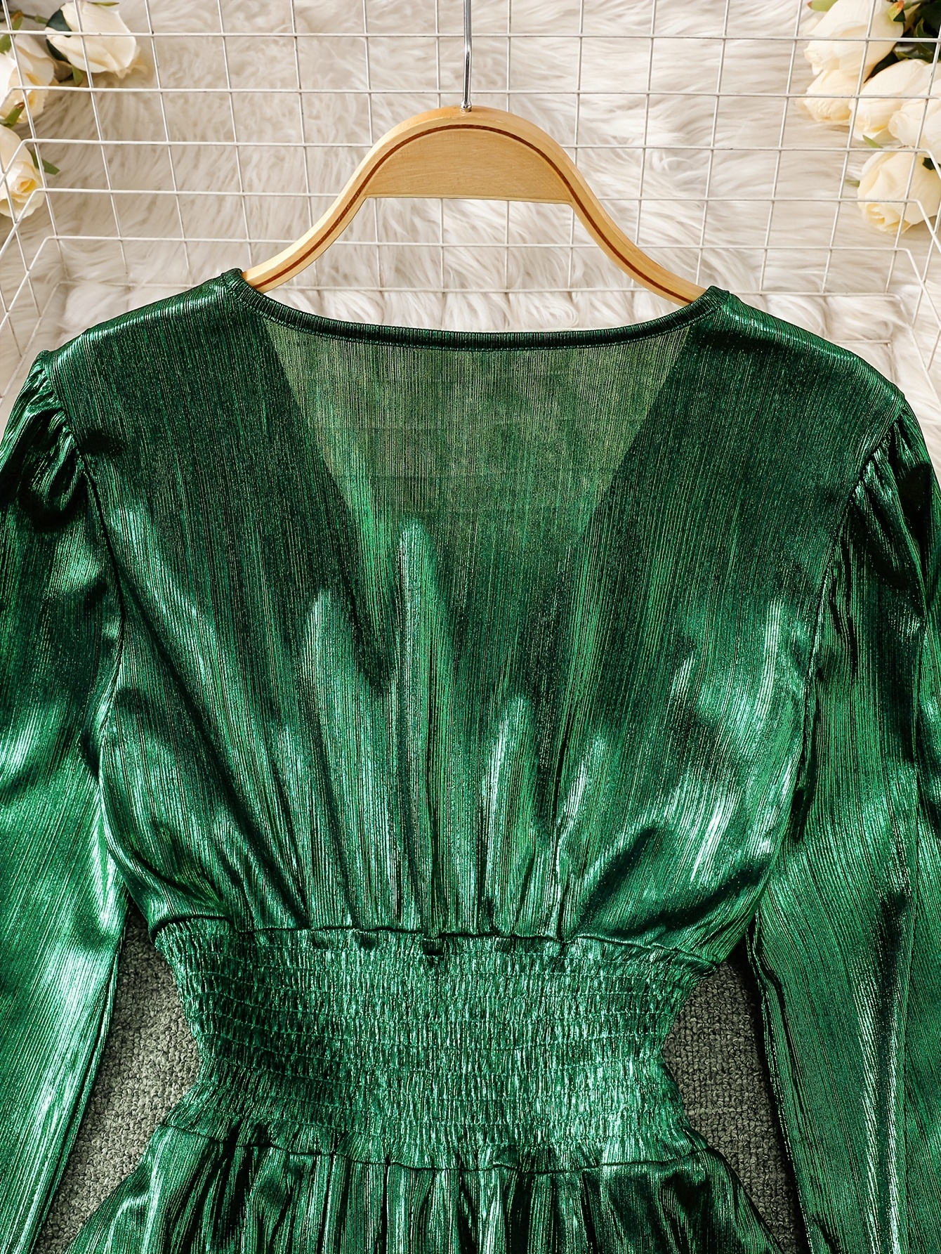green emerald velvet dress PRETTYGARDEN Women's Fall Wedding Guest Dresses Long Sleeve V Neck Flo main image 1