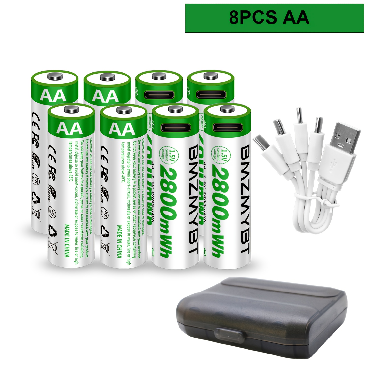 TEMU Set Of 8 Aa Rechargeable Batteries, Featuring Usb/type-c , With A High Capacity Of 1.5v 1867mah 2800mwh. Lithium Batteries Offer Quick Charging