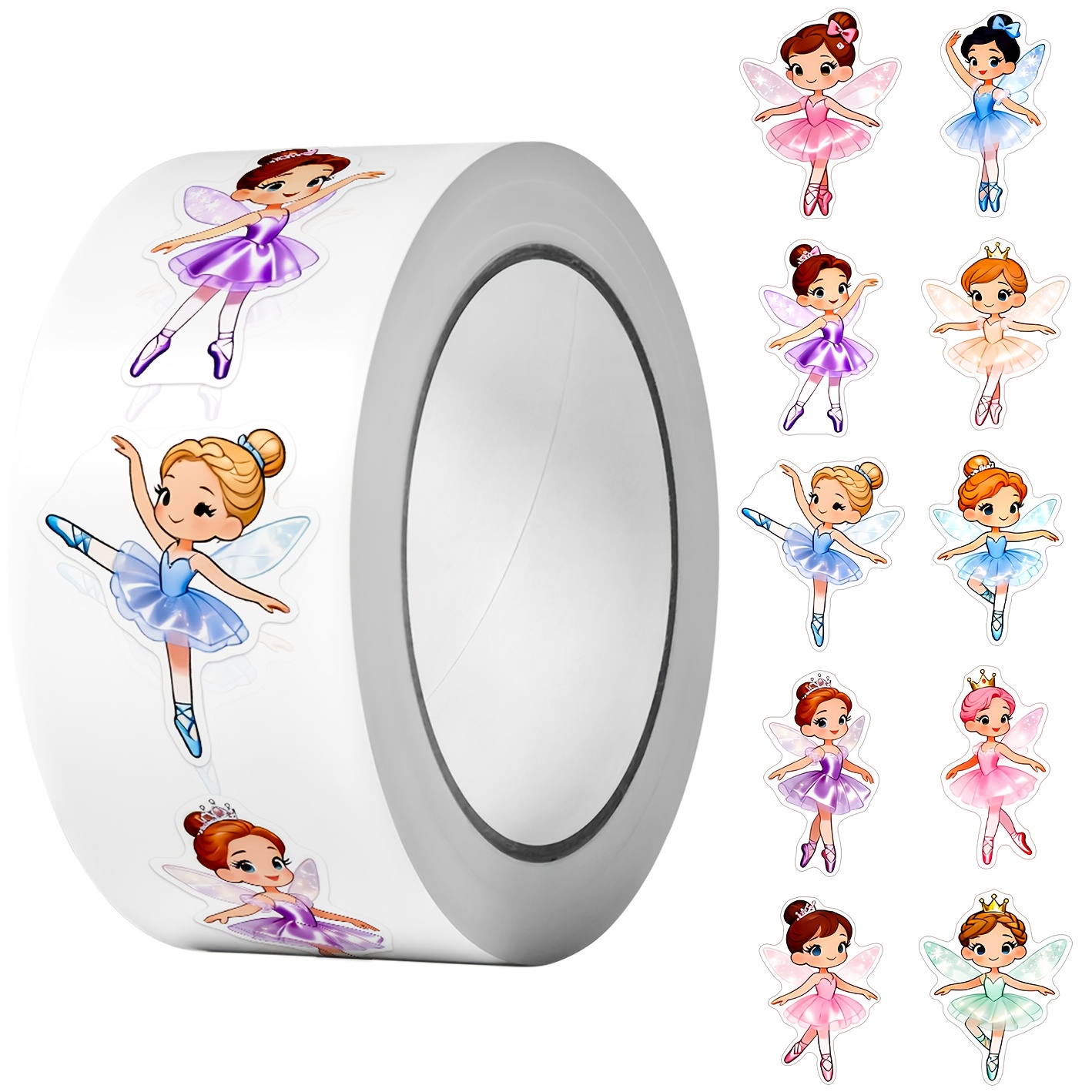 E-shop 1 Rolle (500 Stück) Cartoon Ballettprinzessin unregelmäßige Aufkleber 2,5 cm/1,0'' 10 Designs Gastgeschenke Abziehbilder Kunstschmuck für