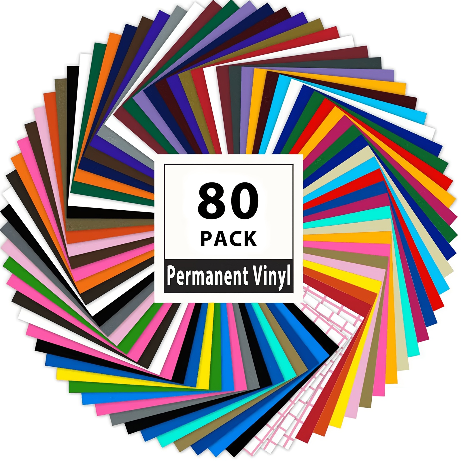 Htvront Permanent Adhesive Vinyl Bundle - 70pcs 30cm X 30cm Glossy, Matte Vinyl Sheets And 10 Sheets Of Transfer Tape For Most Cutting Machines And Party Decoration, Sticker, Craft Cutter, Car Decal