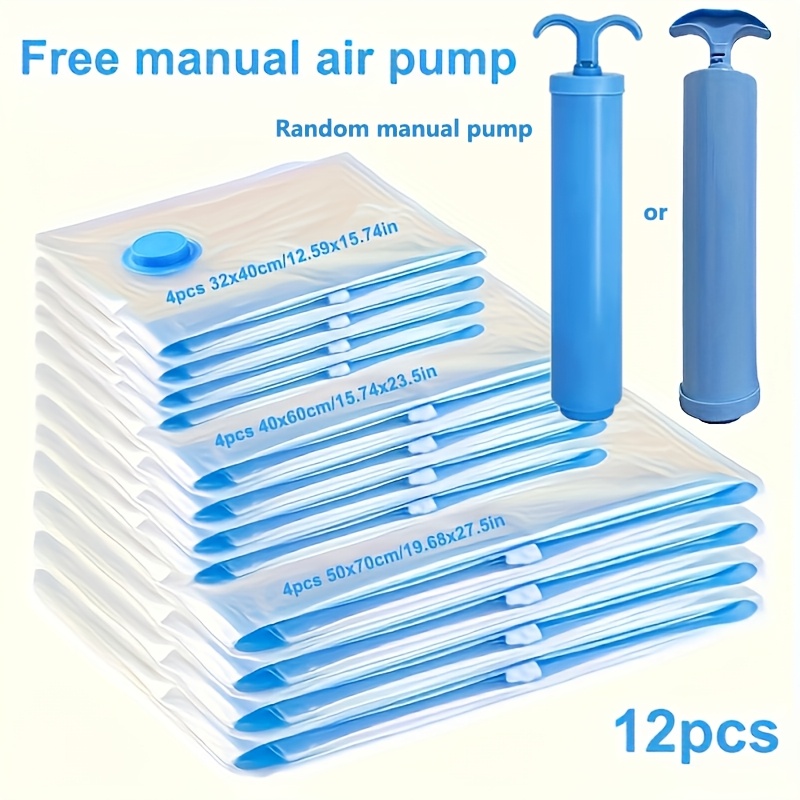 4/12pcs Set Of Vacuum Compression Bags (4 Large And 4 Medium And 4 Small) Thickened Material, Suitable For Clothes, Bedding, Travel Essentials, Transparent Sealed Storage Bag