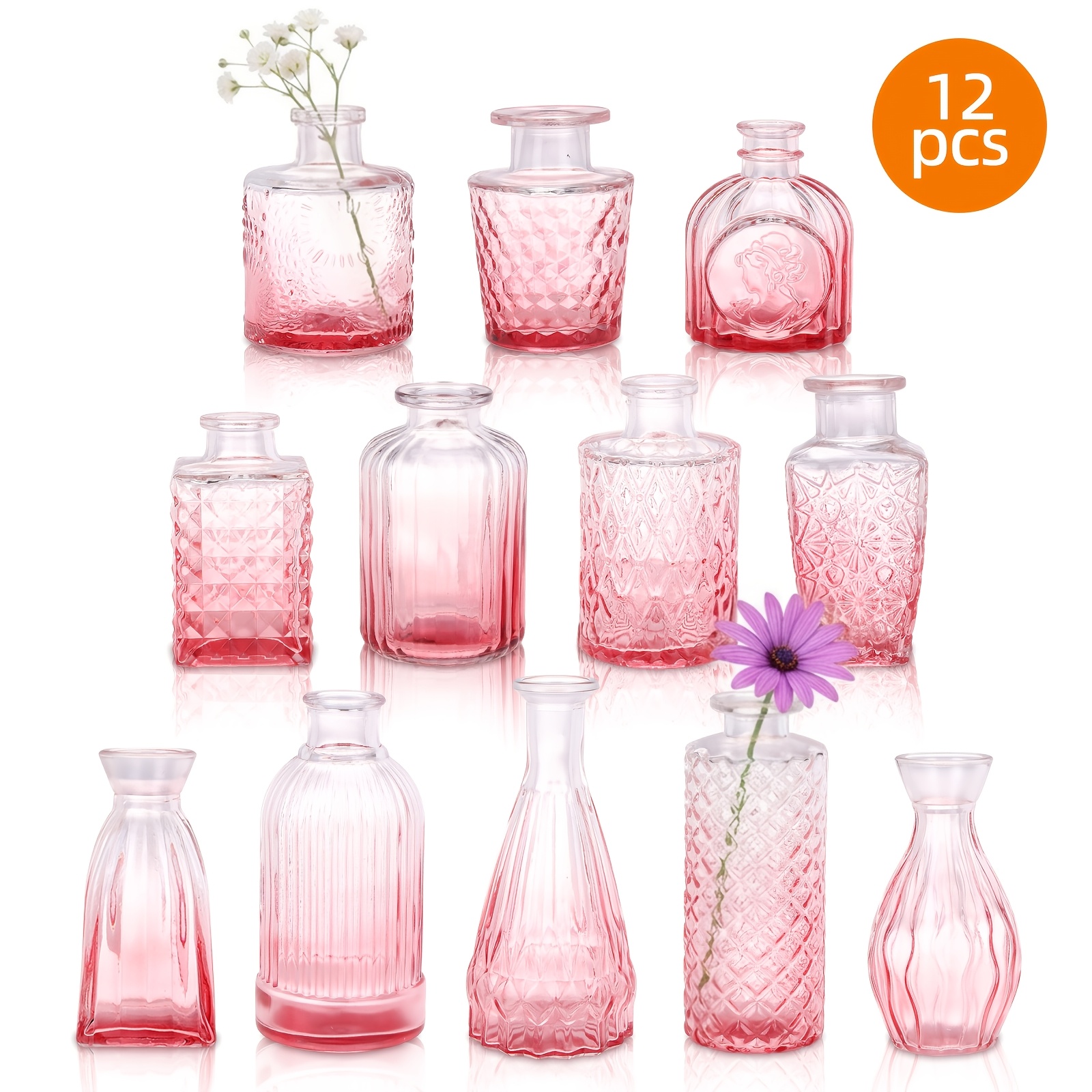 TEMU 12/36pcs Bud Vase | Vintage Carved Glass Teardrop Vases For Wedding Decoration, Home Table Flower Arrangements, Bridal Shower & Party Favors