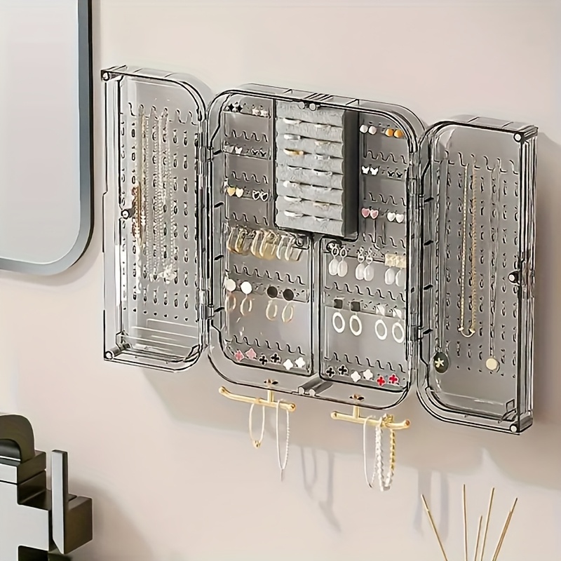 2pcs wall mounted jewelry organizer box large capacity clear plastic storage for earrings necklaces accessories stylish wall decor perfect gift for mother s day or holidays wallmounted organizer transparent storage grid layout storage jewelry box Product details 1