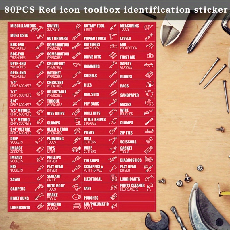 

80pcs Icon Toolbox Identification Sticker Set - Insulated Material, Organizational Labels For Identification & Safety, Toolbox Stickers