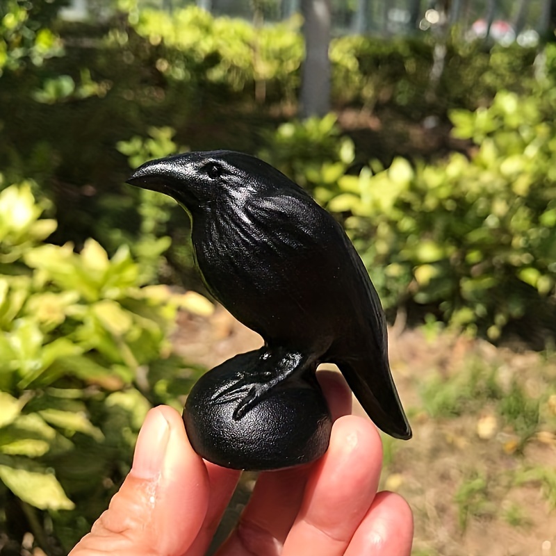 

1pc Natural Obsidian Crow Carved Stone, Loose Gemstone Ornament, Home Decoration, Holiday Gift