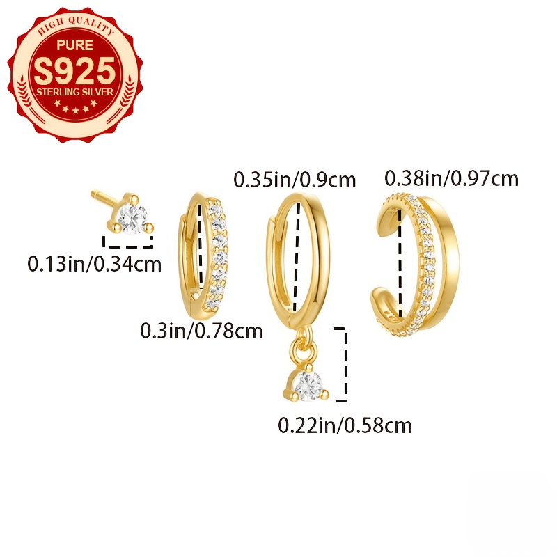 4pcs Women's S925 Silver Studs & Clip-Ons Earring Set