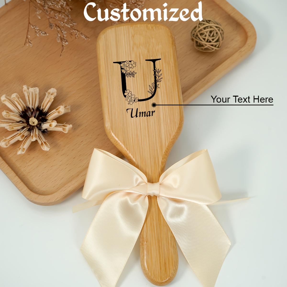 

Custom Engraved Bamboo Hair Brush - Personalized Comb For Scalp Massage & Detangling, Ideal For All Hair Types (thin/curly/dry), Laser-engraved & Name