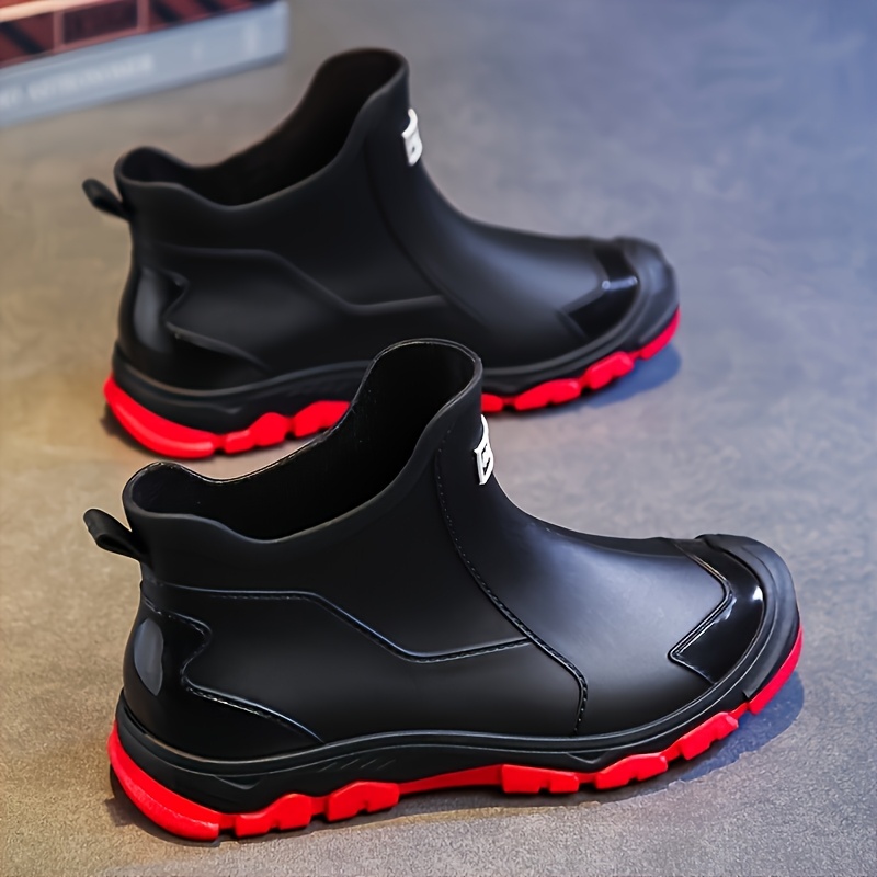 mens   waterproof rain boots   pvc ankle boots with red sole comfortable durable for outdoor activities hiking and   waterproof shoes