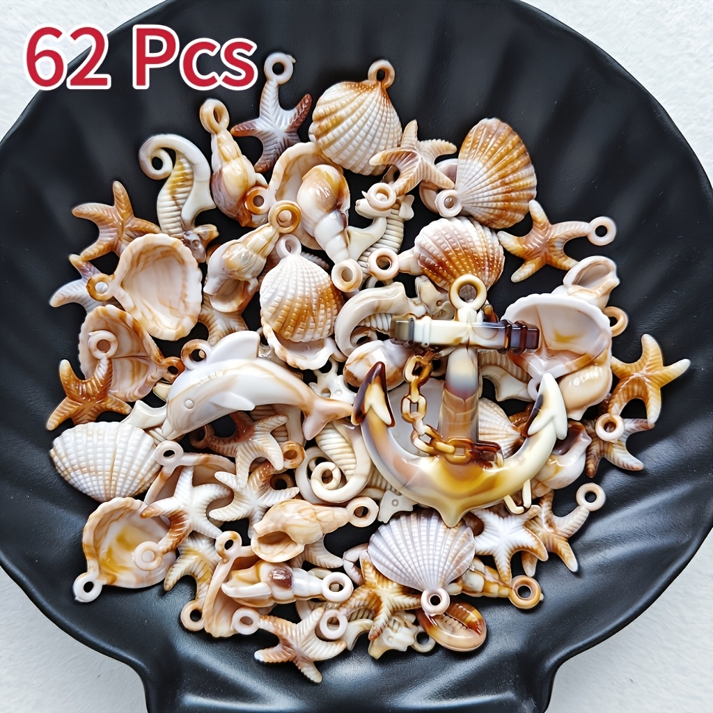 E-shop 32/62 Stück Acryl Anker Delfin Seepferdchen Muschel Seestern Gemischtes Pack, Langlebige und Robuste Farben, Geeignet für Schmuckherstellung,