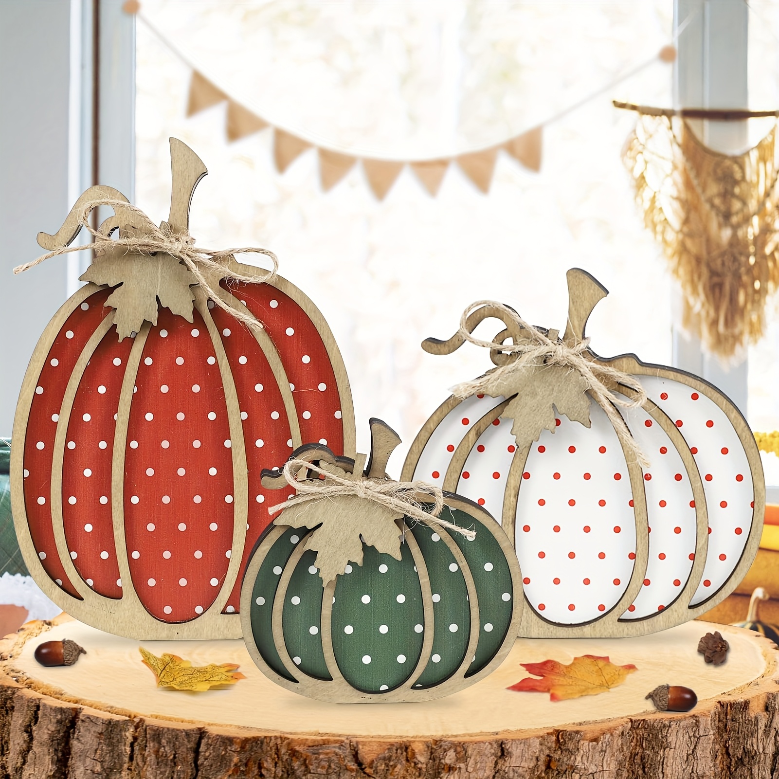 Fall Thanksgiving Decorations For Home - Fall Decor - 3pcs Wooden Fall Pumpkin Self Sitters For Fall Tiered Tray Decor, Mantel Decor, Pumpkin Decor, Table Decorations