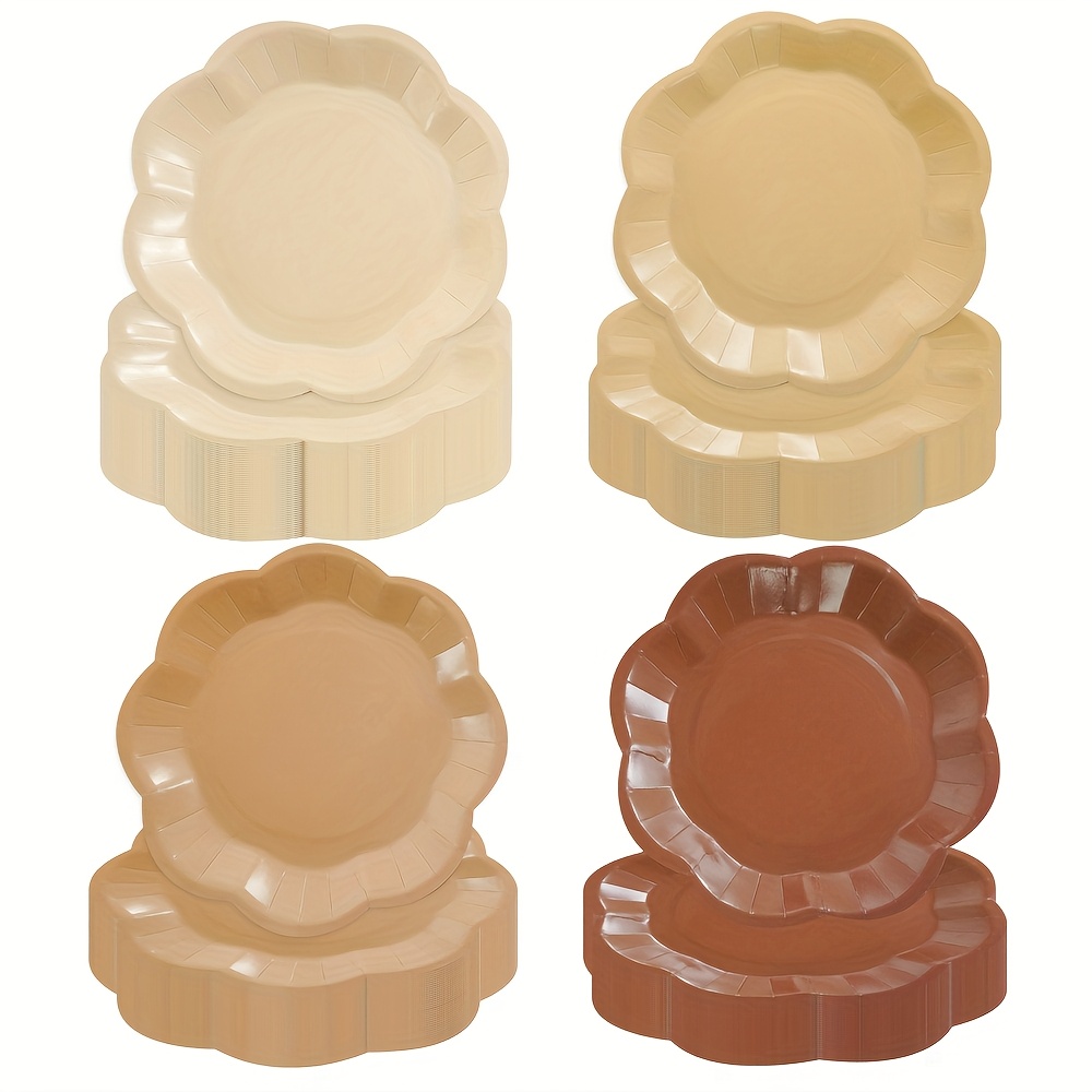 TEMU Brown Lace Gradient Paper Plates, Four-color Gradient Party Decoration Paper Plates